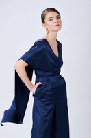 RECTANGLE Straight-Leg Blue Jumpsuit with Cape-Effect