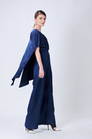 RECTANGLE Straight-Leg Blue Jumpsuit with Cape-Effect