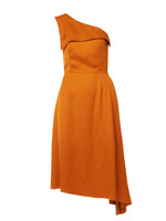 MIRAGE One-Shoulder Orange Midi Dress with Side Pleat