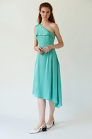MIRAGE One-Shoulder Mint Midi Dress with Side Pleat