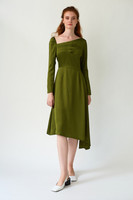 FLUTTER Asymmetric Pesto Dress with Front Pleats