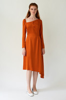 FLUTTER Asymmetric Orange Dress with Front Pleats