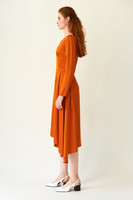 FLUTTER Asymmetric Orange Dress with Front Pleats