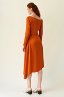FLUTTER Asymmetric Orange Dress with Front Pleats