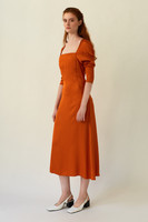 CELESTIAL Orange Midi Dress with Back Pleats