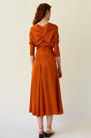 CELESTIAL Orange Midi Dress with Back Pleats