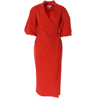 FAITH Coral Wrap Dress with Puffy Sleeves