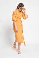 FAITH Orange Wrap Dress with Puffy Sleeves