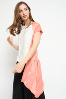 COLIBRI Ecru T-shirt with Pleated Light-coral Insertion