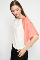 PARADISAEA Ecru T-shirt with Light-coral Pleated Sleeve