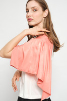 PARADISAEA Ecru T-shirt with Light-coral Pleated Sleeve