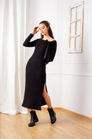 COMET Off-The-Shoulder Midi Dress in Black