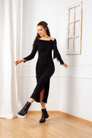 COMET Off-The-Shoulder Midi Dress in Black