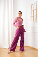 The NOVA Wide Leg Pants with Side Panels in Dark Fuchsia