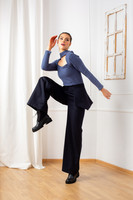 The NOVA Wide Leg Pants with Side Panels in Dark Blue