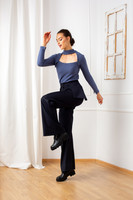 The NOVA Wide Leg Pants with Side Panels in Dark Blue