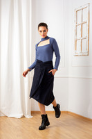 The SHOOTING STAR Asymmetric Skirt with Apparent Waist Tie in Dark Blue