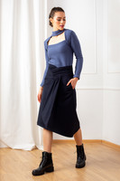 The SHOOTING STAR Asymmetric Skirt with Apparent Waist Tie in Dark Blue