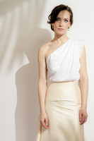 SAINT-TROPEZ Draped One-Shoulder White Top