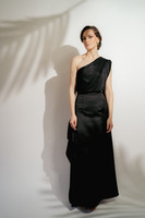 SAINT-TROPEZ Draped One-Shoulder Black Top