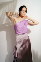 SAINT-TROPEZ Draped One-Shoulder Lilac Top