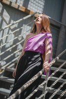 SAINT-TROPEZ Draped One-Shoulder Lilac Top