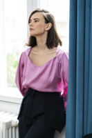 Go-with-the-Flow Satin Top with Pleated Sleeves