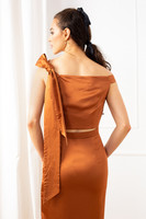 AURORA Satin Gown with Asymmetric Bodice in Bronze