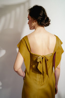 CASSIS Empire-Waist Midi Dress with Adjustable Straps in Dark-Yellow