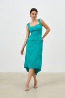 Spread-Your-Wings Asymmetric Midi Dress in Emerald