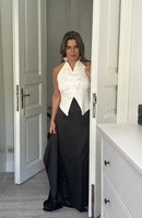 BELLE Halterneck Textured-Viscose Vest in White