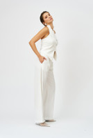 BELLE Halterneck Textured-Viscose Vest in White