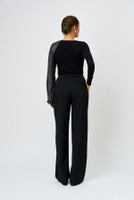 The SWAN Bamboo Knit Top with Plissé-Satin Sleeve in Black