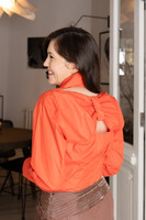 Take-a-Bow Cotton-Poplin Shirt in Orange