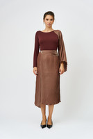 WAVES Pleated Asymmetric Skirt in Brown