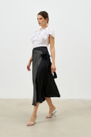 ODYSSEY Wrap Skirt with Pleated Front Panel in Black