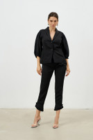 Phoenix Blazer with Voile Pleated Sleeves in Black