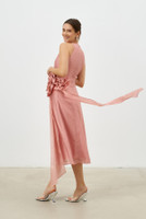 IN-BLOOM Voile Midi Dress with Hand-Made Roses in Pink