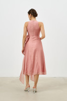 IN-BLOOM Voile Midi Dress with Hand-Made Roses in Pink