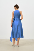 IN-BLOOM Voile Midi Dress with Hand-Made Roses in Ciel