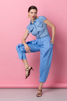 EUPHORIA Open-Back Shirt with Bows in Light-Blue