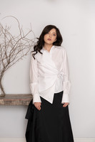 FEARLESS Asymmetric Poplin Shirt with Waist Tie in White