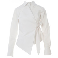 FEARLESS Asymmetric Poplin Shirt with Waist Tie in White