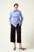 FEARLESS Asymmetric Poplin Shirt with Waist Tie in Light-Blue