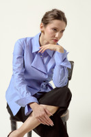 FEARLESS Asymmetric Poplin Shirt with Waist Tie in Light-Blue