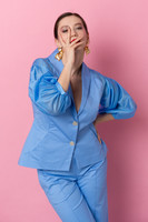 Phoenix Blazer with Voile Pleated Sleeves in Ciel