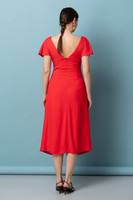 TIANA High Waist Midi Dress with Front Panels & Bows in Red