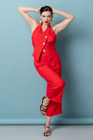 BELLE Halterneck Textured-Viscose Vest in Red