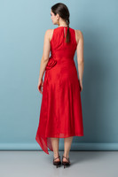 IN-BLOOM Voile Midi Dress with Hand-Made Roses in Red