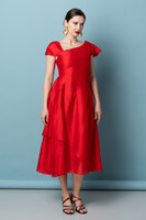CELESTE Red Midi Dress in Lyocell Voile